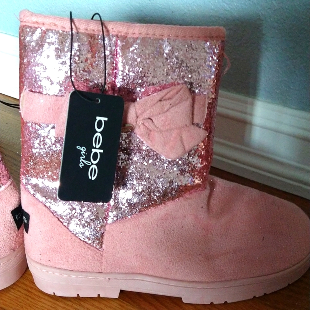 Bebe Girls Glitter Bow Suede Boot